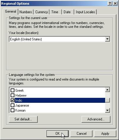 Bangla Settings for Windows 2000